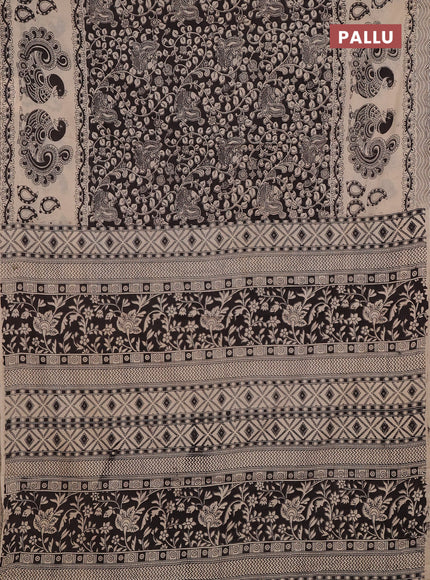 Kalamkari cotton saree dark coffee brown and beige with allover prints and long printed border