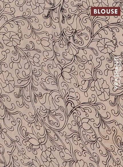 Kalamkari cotton saree dark coffee brown and beige with allover prints and long printed border
