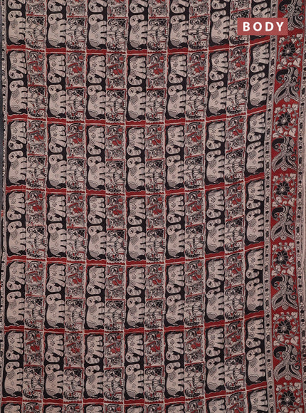 Kalamkari cotton saree beige black and maroon with allover prints and printed border