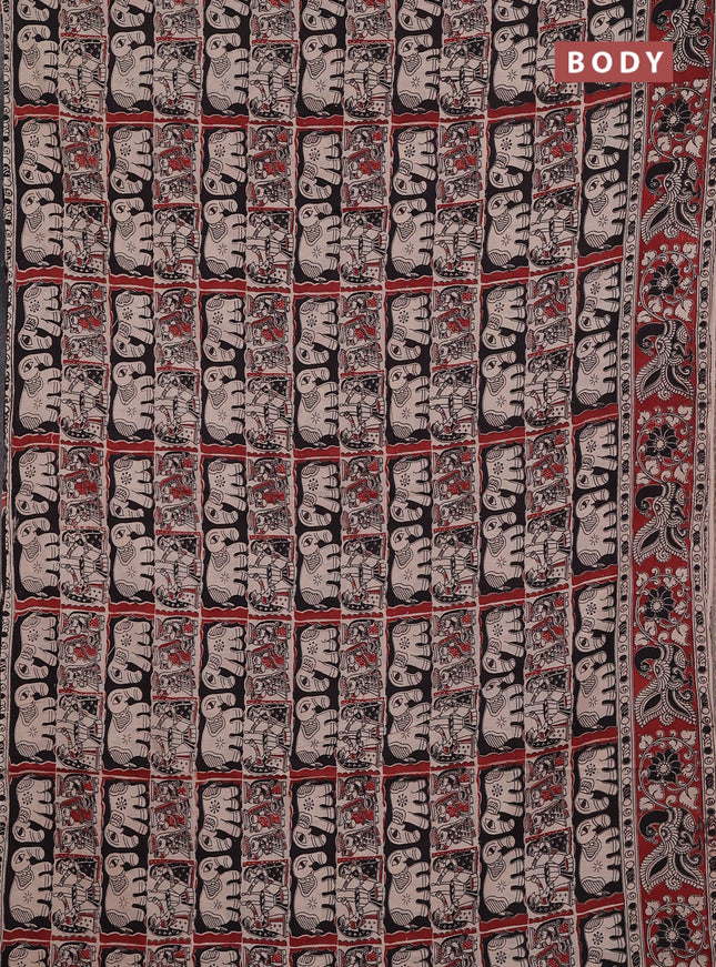 Kalamkari cotton saree beige black and maroon with allover prints and printed border