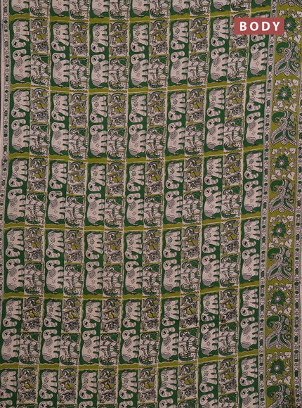 Kalamkari cotton saree green and light green with allover prints and printed border