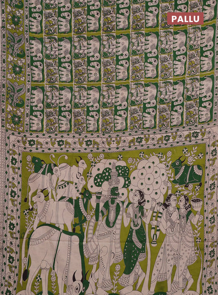 Kalamkari cotton saree green and light green with allover prints and printed border
