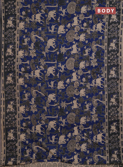 Kalamkari cotton saree blue and grey with allover prints and pichwai printed border