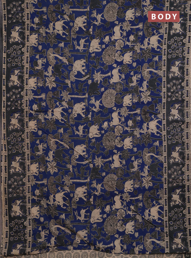 Kalamkari cotton saree blue and grey with allover prints and pichwai printed border