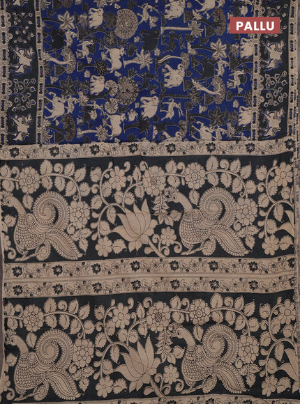 Kalamkari cotton saree blue and grey with allover prints and pichwai printed border