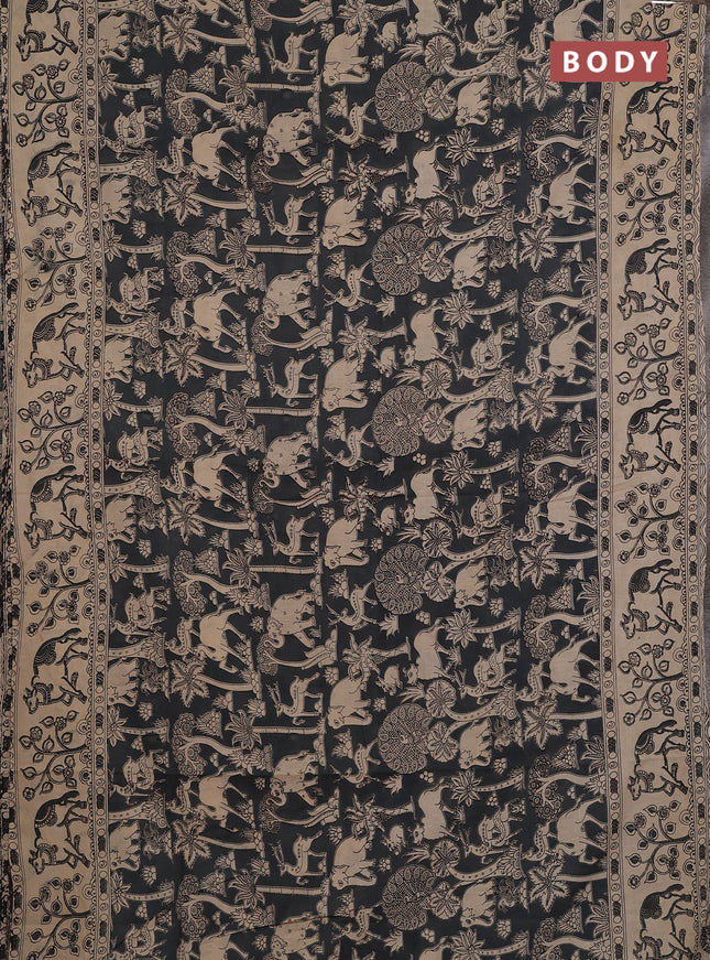 Kalamkari cotton saree grey and beige with allover prints and pichwai printed border