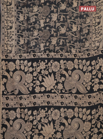 Kalamkari cotton saree grey and beige with allover prints and pichwai printed border