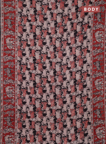 Kalamkari cotton saree black and maroon with allover pichwai prints and printed border