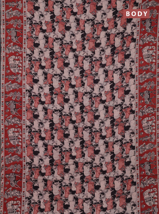 Kalamkari cotton saree black and maroon with allover pichwai prints and printed border