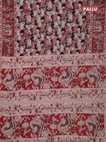 Kalamkari cotton saree black and maroon with allover pichwai prints and printed border
