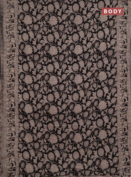 Kalamkari cotton saree black and beige with allover prints and printed border
