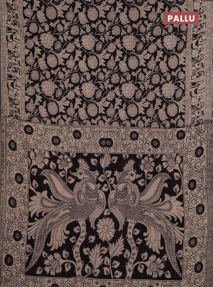 Kalamkari cotton saree black and beige with allover prints and printed border