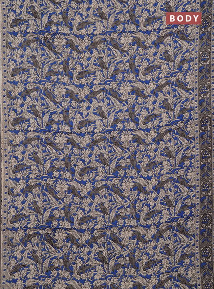 Kalamkari cotton saree blue and grey with allover prints and printed border