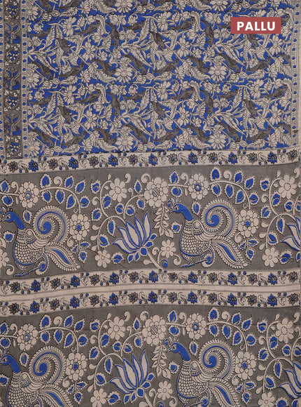 Kalamkari cotton saree blue and grey with allover prints and printed border