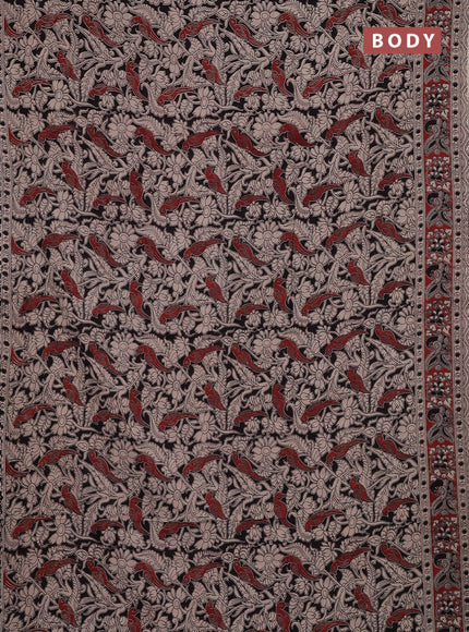 Kalamkari cotton saree black and maroon with allover prints and printed border