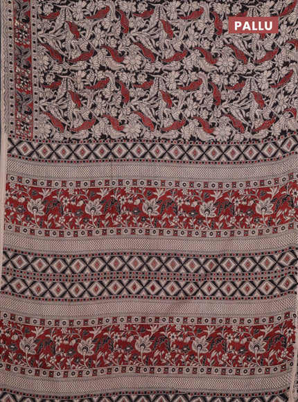 Kalamkari cotton saree black and maroon with allover prints and printed border