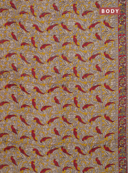 Kalamkari cotton saree yellow and red with allover prints and printed border