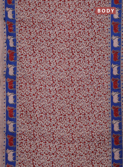 Kalamkari cotton saree maroon and blue with allover prints and pichwai printed border