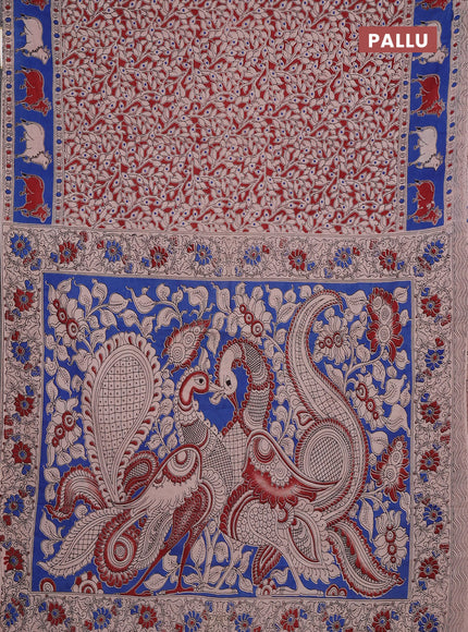 Kalamkari cotton saree maroon and blue with allover prints and pichwai printed border