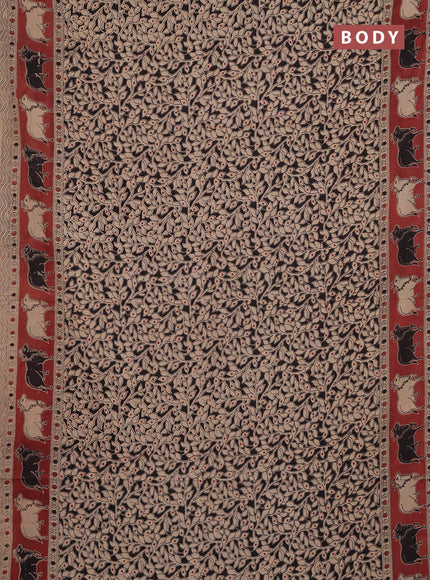Kalamkari cotton saree black and brown with allover prints and pichwai printed border