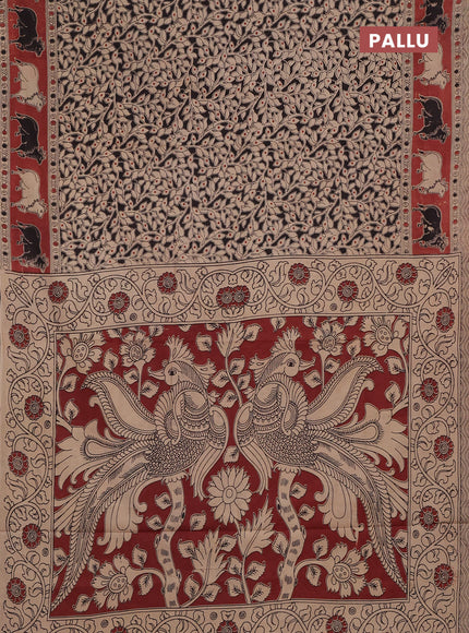 Kalamkari cotton saree black and brown with allover prints and pichwai printed border