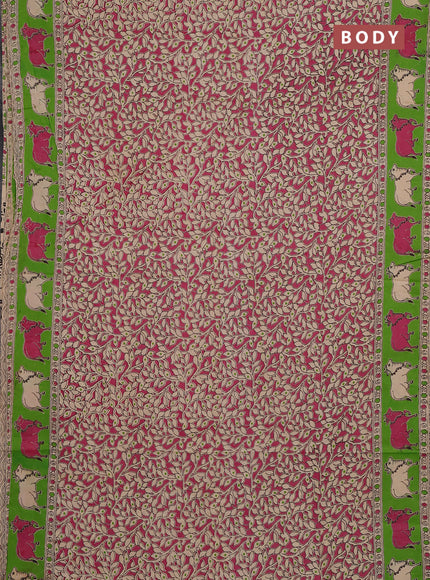 Kalamkari cotton saree pink and green with allover prints and pichwai printed border