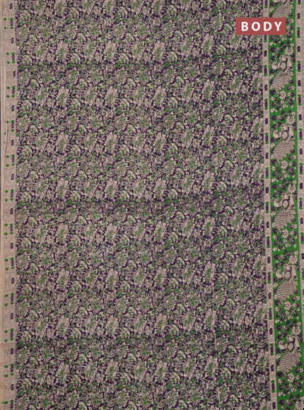 Kalamkari cotton saree violet and green with allover prints and printed border
