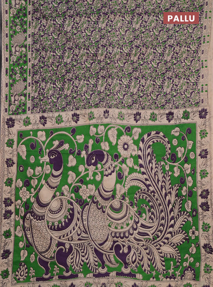 Kalamkari cotton saree violet and green with allover prints and printed border