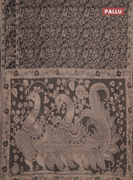 Kalamkari cotton saree black and grey with allover prints and printed border