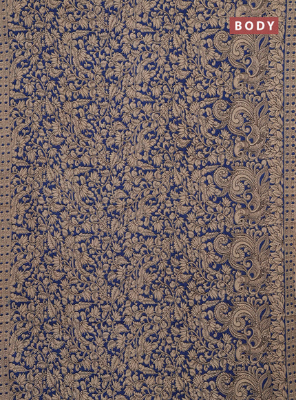 Kalamkari cotton saree blue and beige with allover prints and printed border