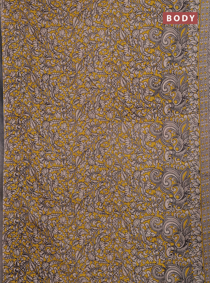 Kalamkari cotton saree yellow and beige with allover prints and printed border