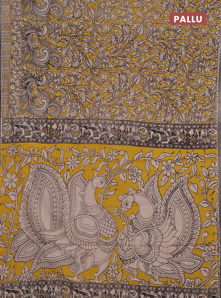 Kalamkari cotton saree yellow and beige with allover prints and printed border