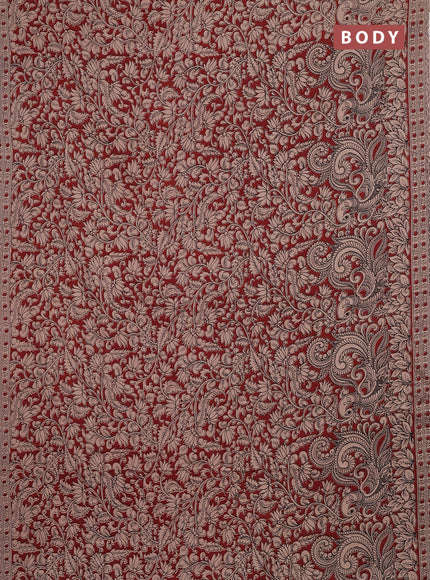Kalamkari cotton saree maroon and beige with allover prints and printed border