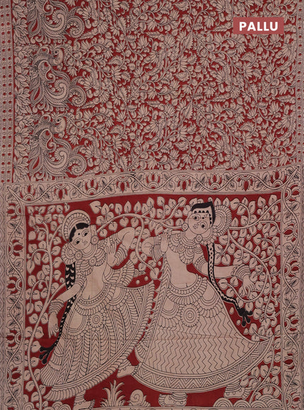 Kalamkari cotton saree maroon and beige with allover prints and printed border