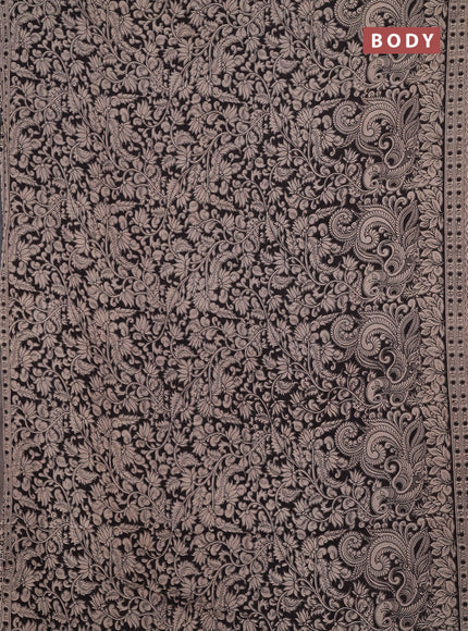 Kalamkari cotton saree black and beige with allover prints and printed border