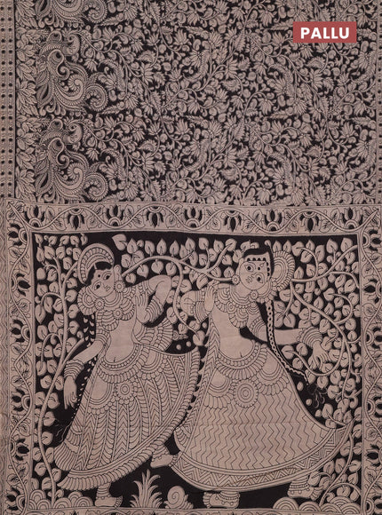 Kalamkari cotton saree black and beige with allover prints and printed border