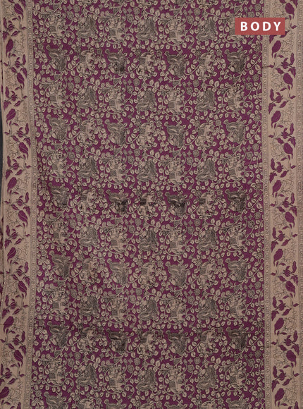 Kalamkari cotton saree lavender and beige with allover prints and printed border