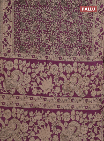 Kalamkari cotton saree lavender and beige with allover prints and printed border