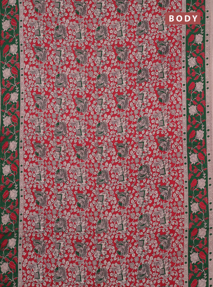 Kalamkari cotton saree red and green with allover prints and printed border