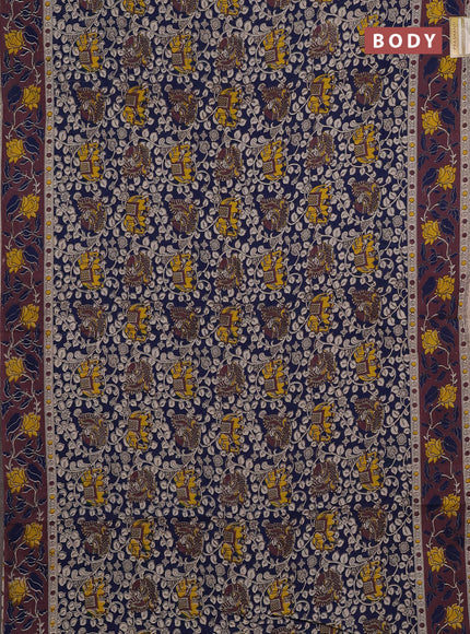 Kalamkari cotton saree blue and wine shade with allover prints and printed border