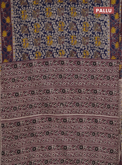 Kalamkari cotton saree blue and wine shade with allover prints and printed border