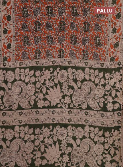 Kalamkari cotton saree orange and beige with allover prints and printed border
