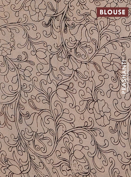 Kalamkari cotton saree blue and beige with allover prints and printed border