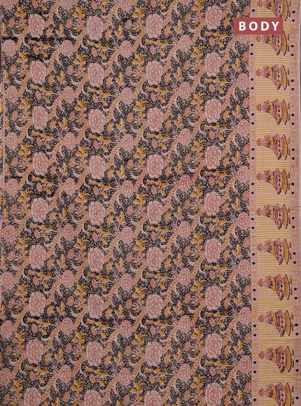 Kalamkari cotton saree black and beige with allover prints and printed border