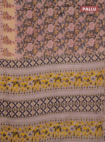 Kalamkari cotton saree black and beige with allover prints and printed border