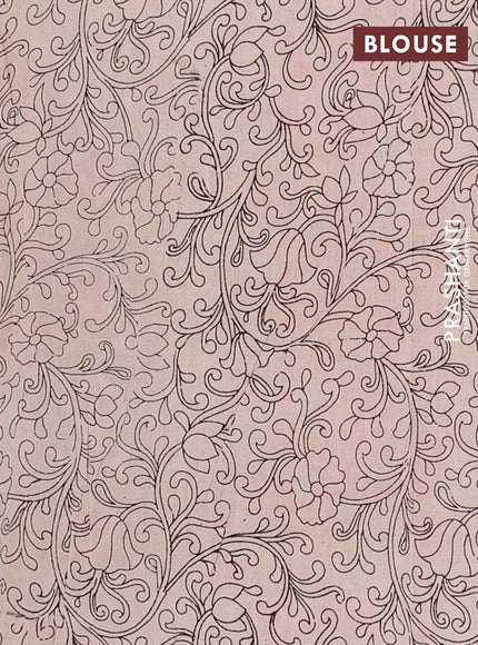 Kalamkari cotton saree green and beige with allover prints and printed border