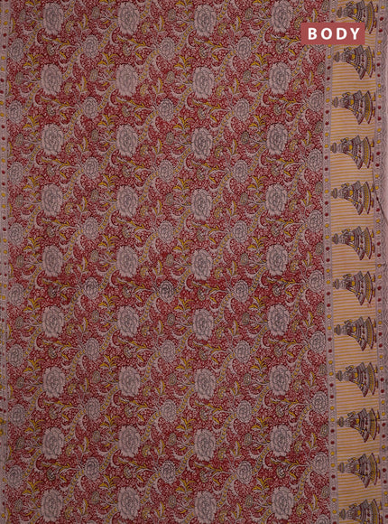 Kalamkari cotton saree maroon and beige with allover prints and printed border
