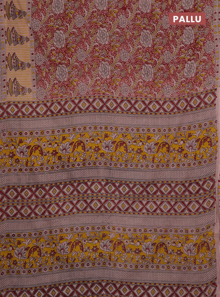 Kalamkari cotton saree maroon and beige with allover prints and printed border