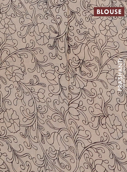 Kalamkari cotton saree blue and beige with allover prints and printed border