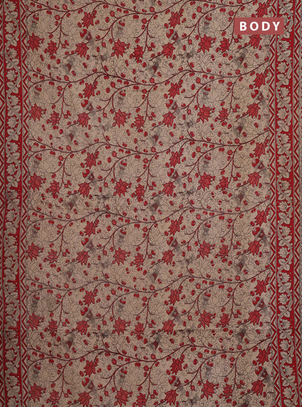 Kalamkari cotton saree beige and red with allover prints and printed border